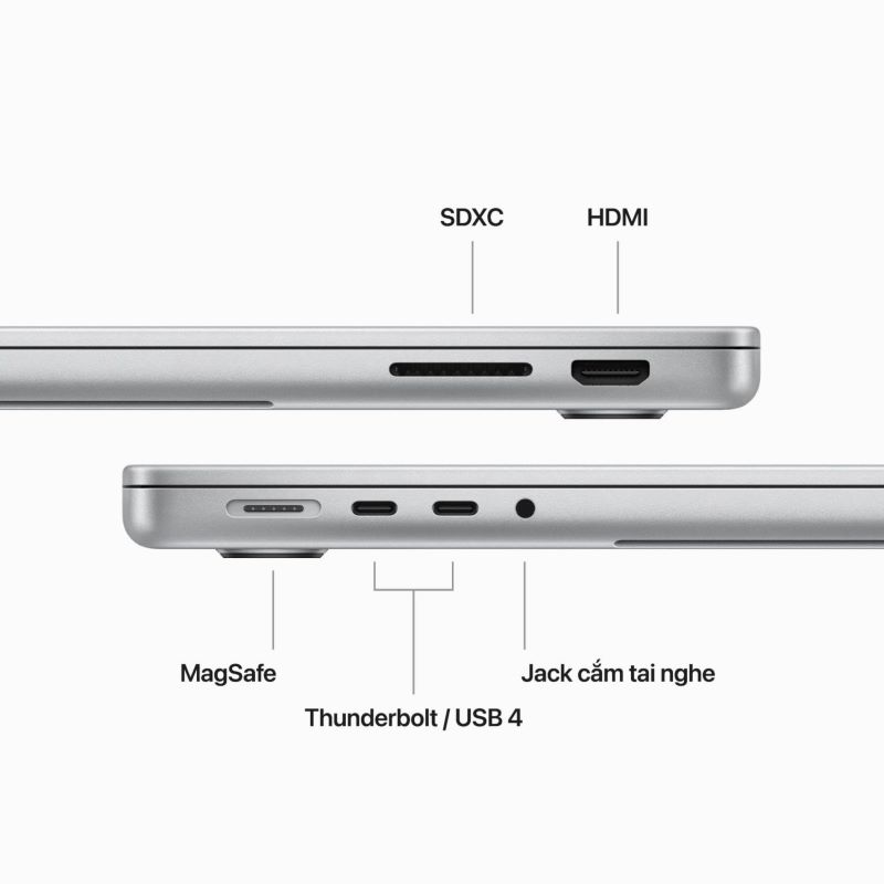 Kết nối dễ dàng, nhanh chóng với hệ thống cổng trên MacBook Pro 14 inch M3. 